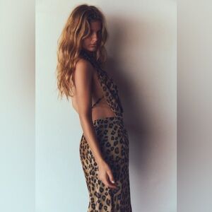 Zara Leopard Animal Print Tulle Cowl Halter Dress NWOT